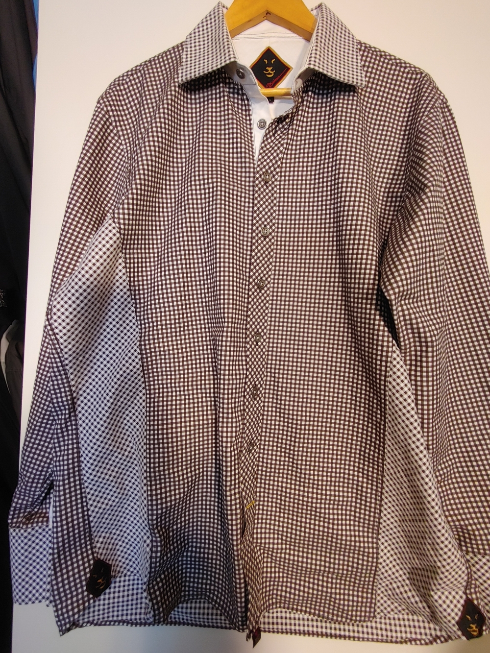 Biedermann Men's Brown and White Check Button-Up Shirt